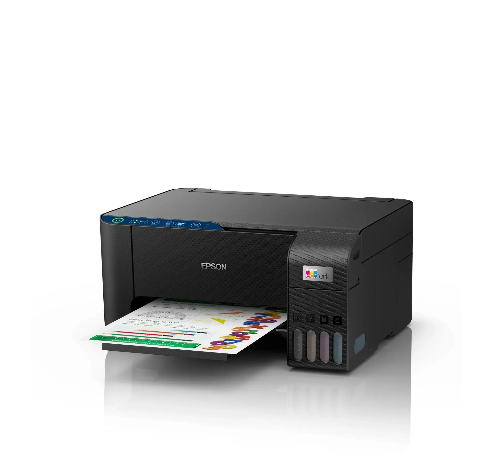 Epson EcoTank L3252 multifunction printer featuring the integrated front-facing ink tanks and flatbed scanner.